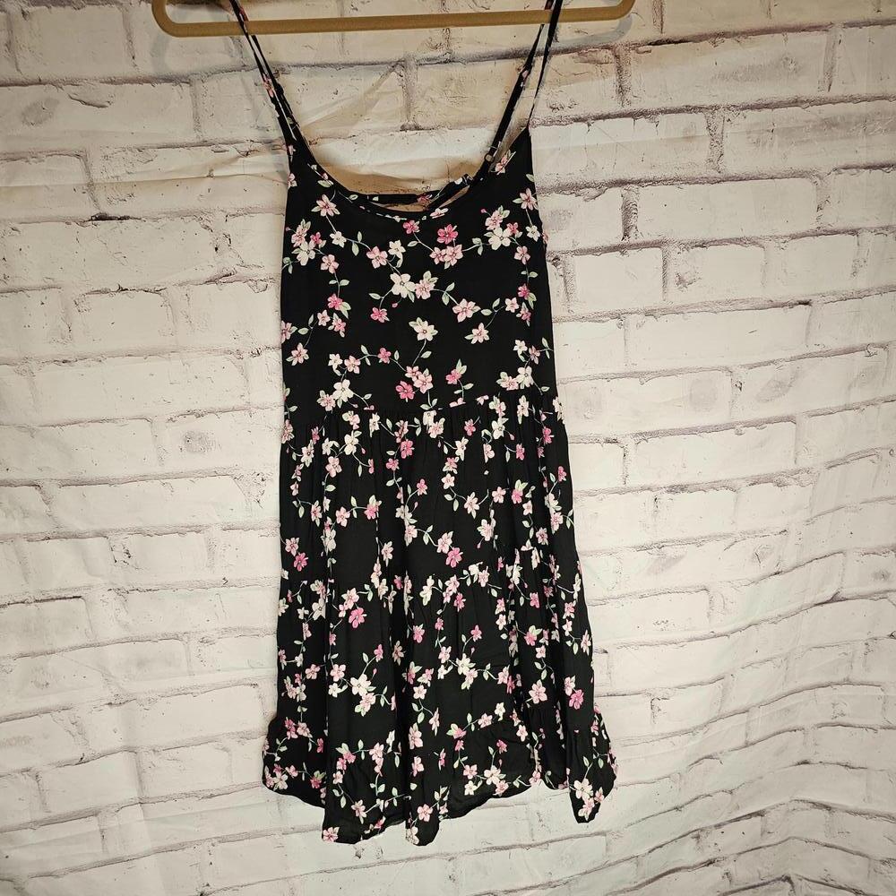 PacSun Black Floral Midi Dress with Pink & White Flowers